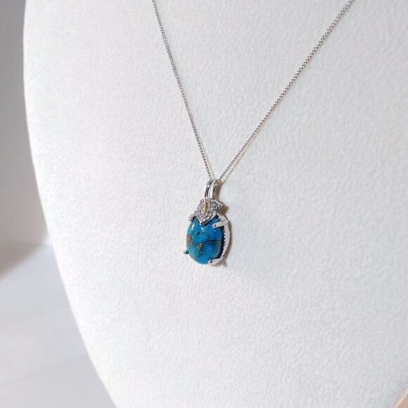 Turquoise Mojave Blue & Zircon Pendant Necklace - Picture 7 of 8